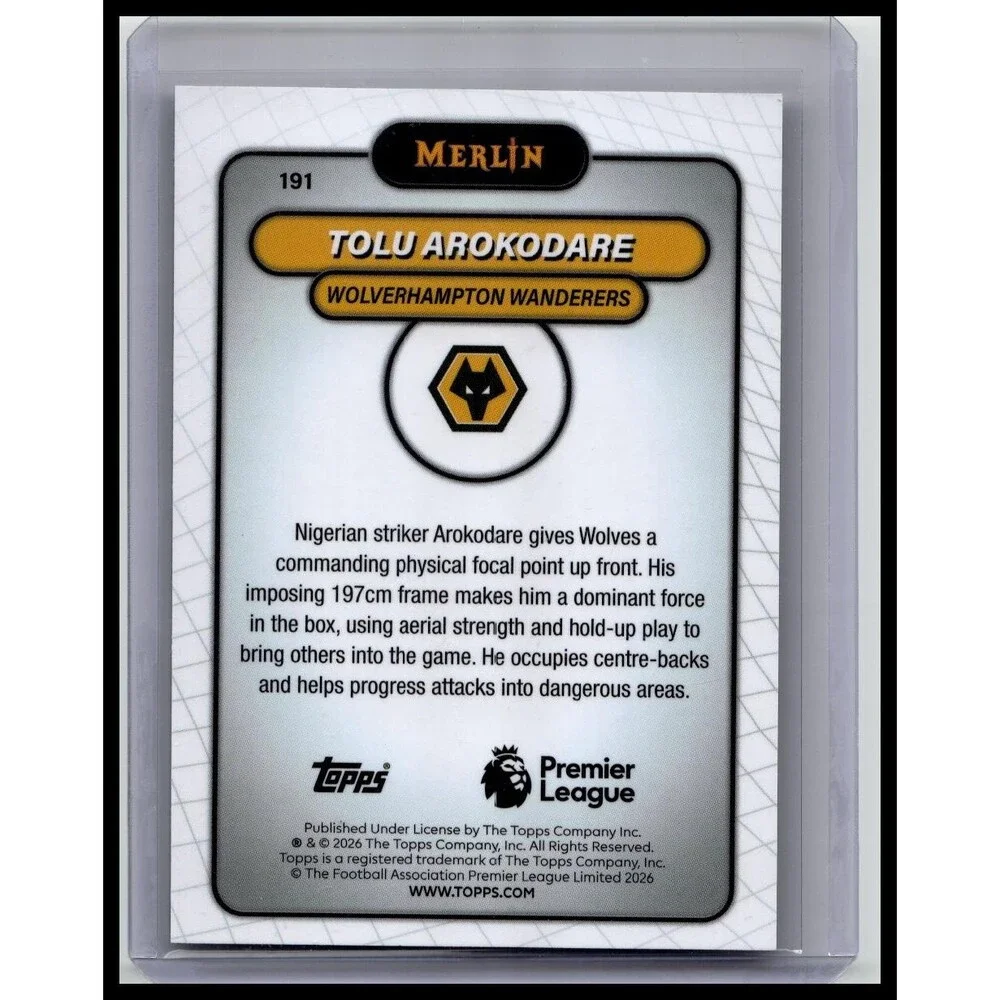Tolu Arokodare #191 Wolverhampton Wanderers Vintage Merlin Refractor Base